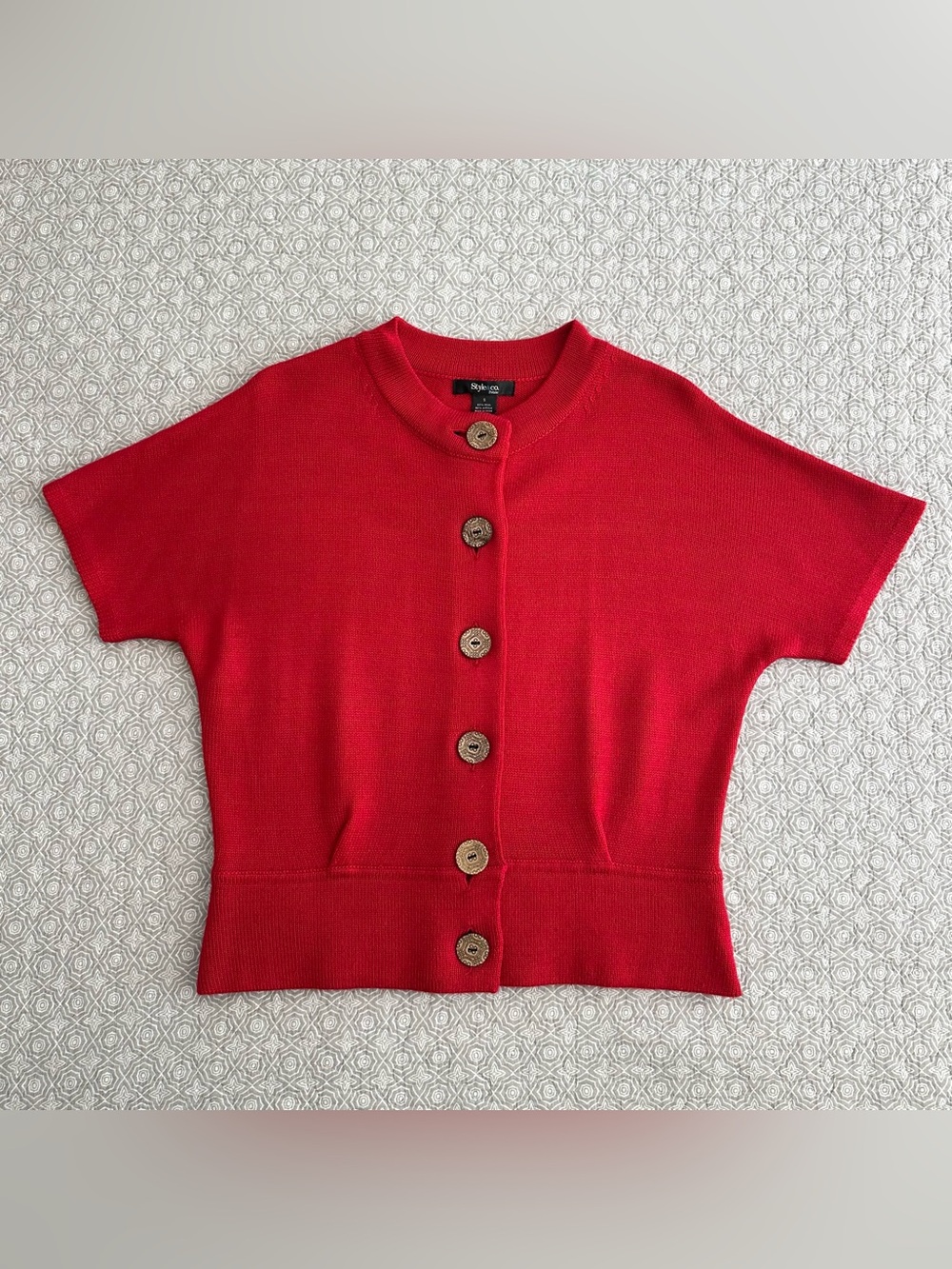 Style & Co Short-Sleeve Red Button Front Cardigan Wool Blend Size S